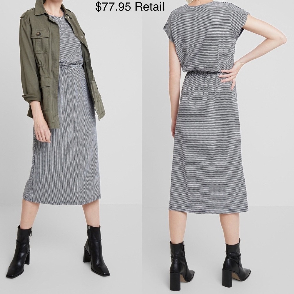 JOULES Alma Striped Jersey Midi Dress Size 4 Navy White Striped Coastal Nautical